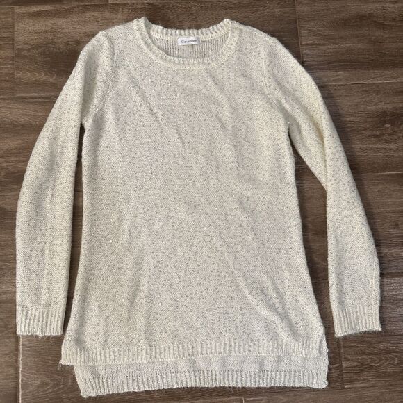 Calvin Klein Sweaters - Calvin Klein Silver White Glittery Sweater Women's Size Small Longer Torso